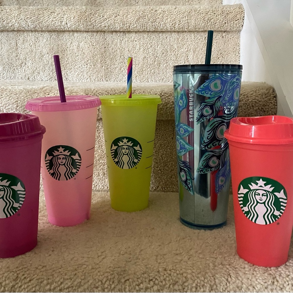 Starbucks Pink and Yellow Disposable Tableware Set